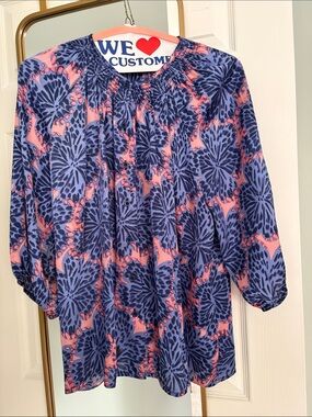Collective Concepts Blue and Pink Floral Print Blouse